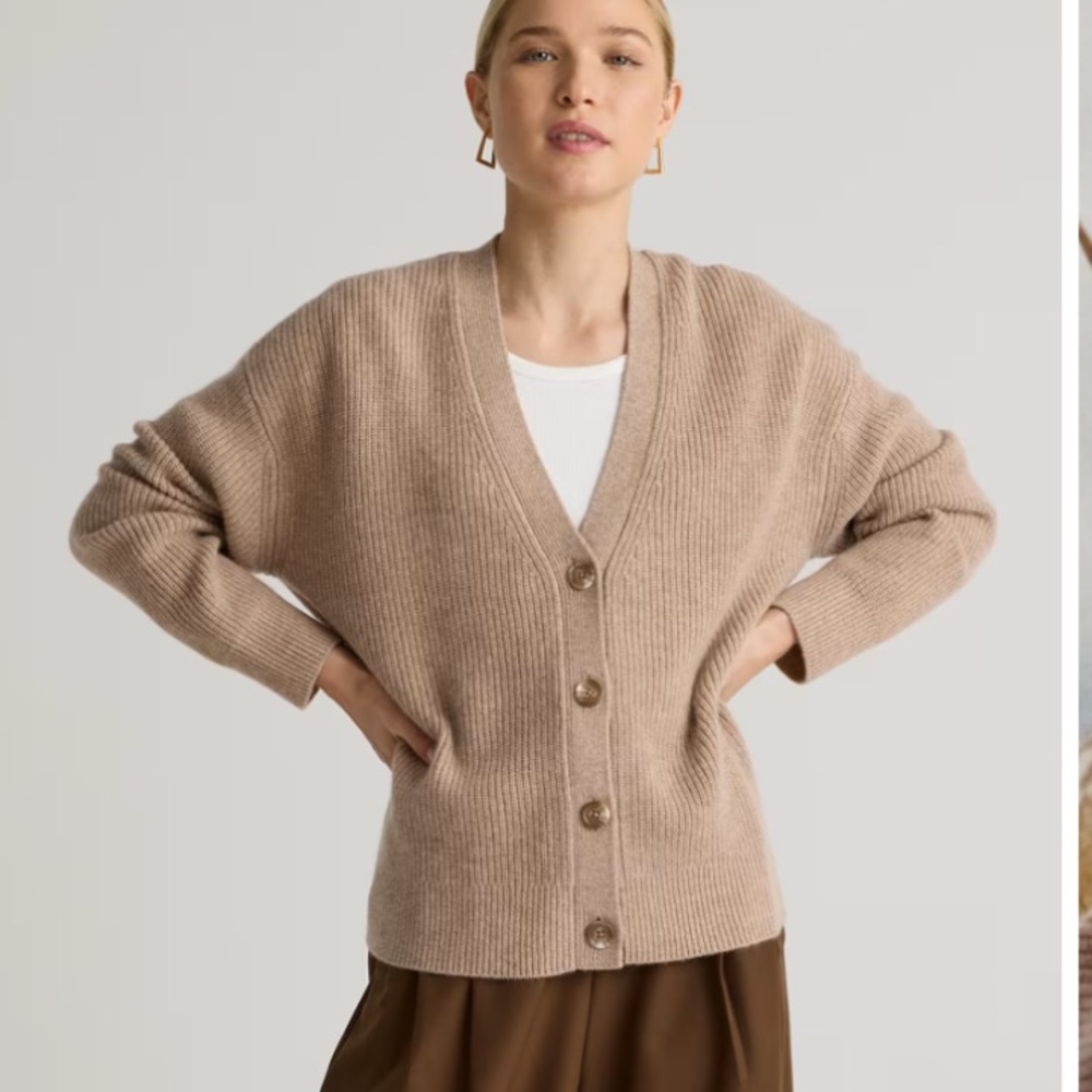 QUINCE 100% Cashmere Fisherman Boxy Cropped Cardigan Sweater oatmeal Size Small